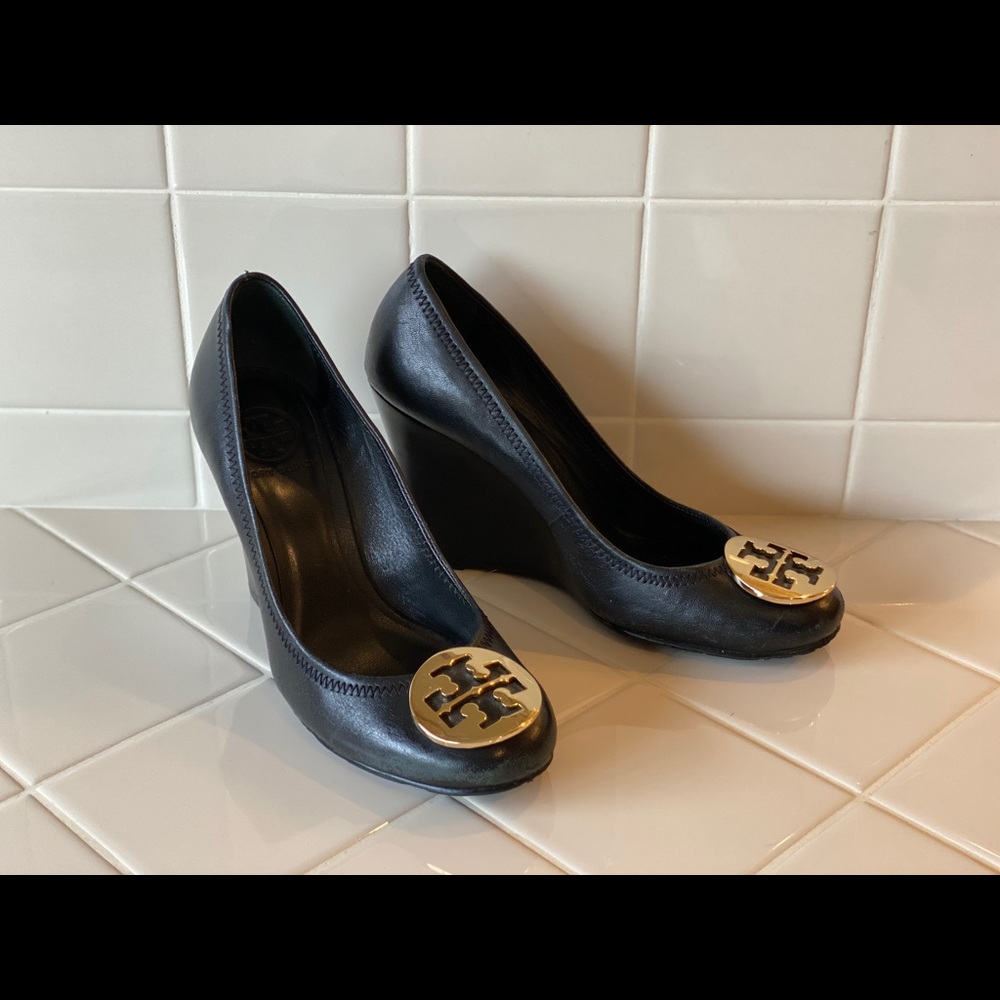 Tory Burch black wedges 7.5 authentic
